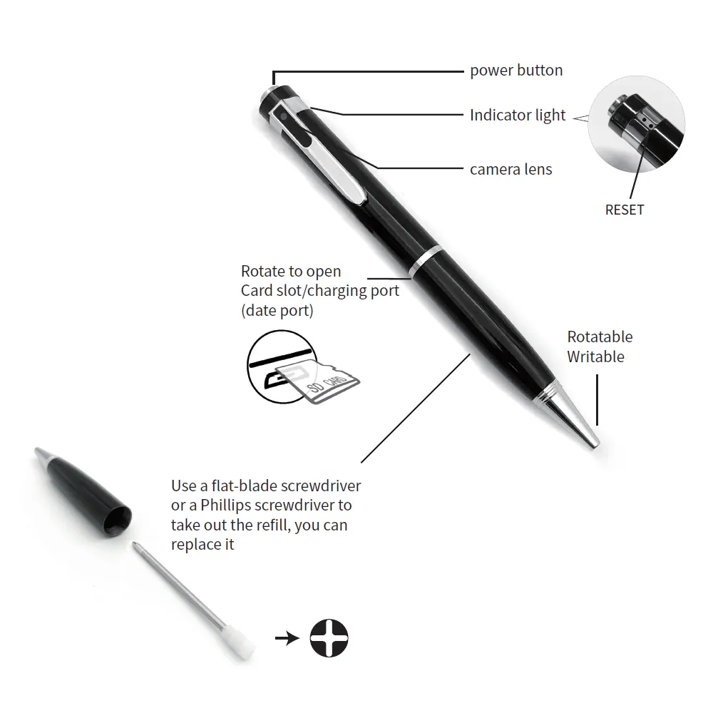 Mini Portable Pocket Pen Spy Camera - 1080P Hidden Camera