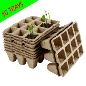 120pc 10 trays Biodegradable Paper Pulp Peat Square Pot Tray Plant Nursery Vegetable Seed Starter
