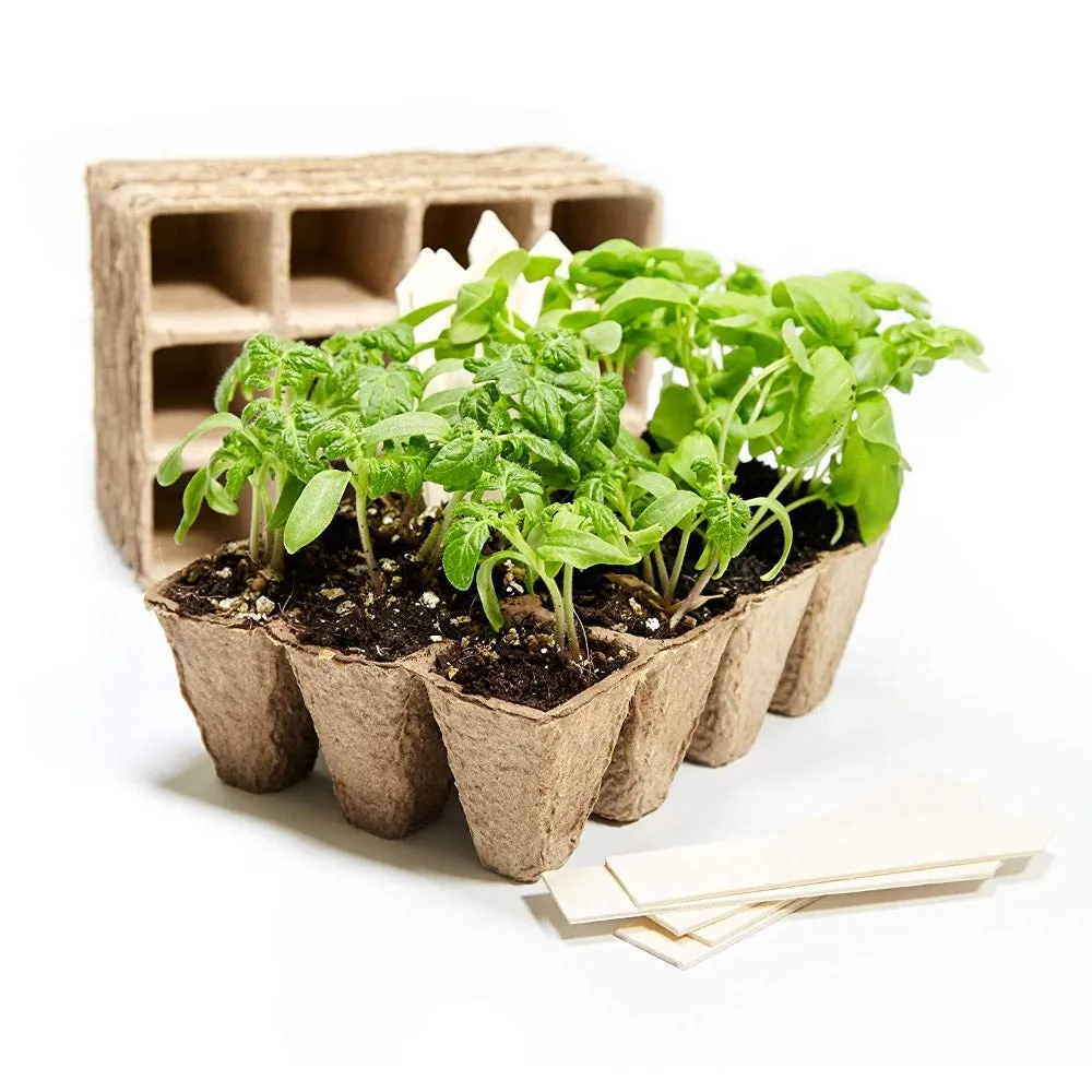 120pc 10 trays Biodegradable Paper Pulp Peat Square Pot Tray Plant Nursery Vegetable Seed Starter