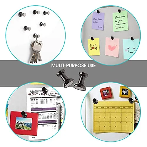 12Pcs Black Fridge Magnets Refrigerator Magnets, Metal Magnets for Whiteboard, Magnets Fridge, Kitchen Magnets, Small Strong Magnets for Locker, Map, Office, School