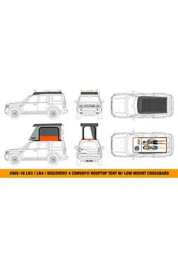 2005-2016 Land Rover LR3 / LR4 / Discovery 3 / Discovery 4 CONVOY Rooftop Tent w/ Low Mount Crossbars