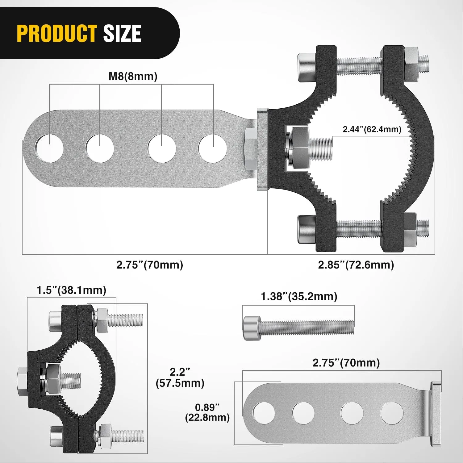 2Pcs Motorcycle Tube Clamp Mounting Brackets 0.7 to 1.2Inch Round Tube