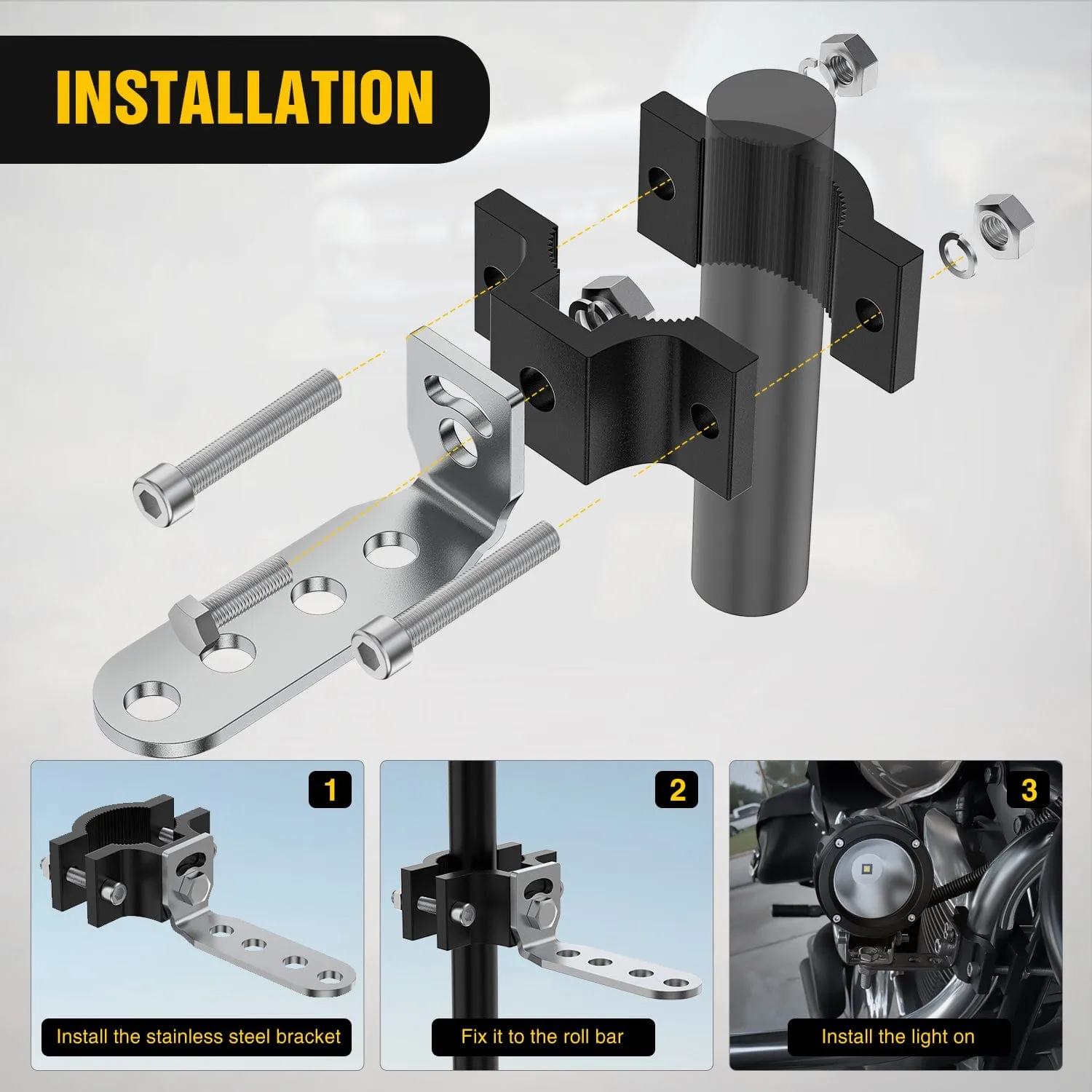 2Pcs Motorcycle Tube Clamp Mounting Brackets 0.7 to 1.2Inch Round Tube
