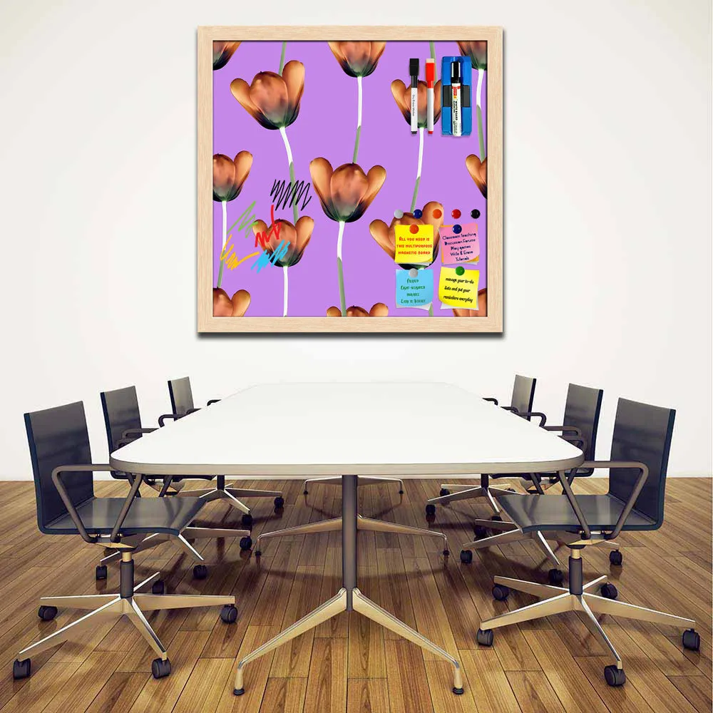 3D Tulips Pattern D1 Framed Magnetic Dry Erase Board | Combo with Magnet Buttons & Markers