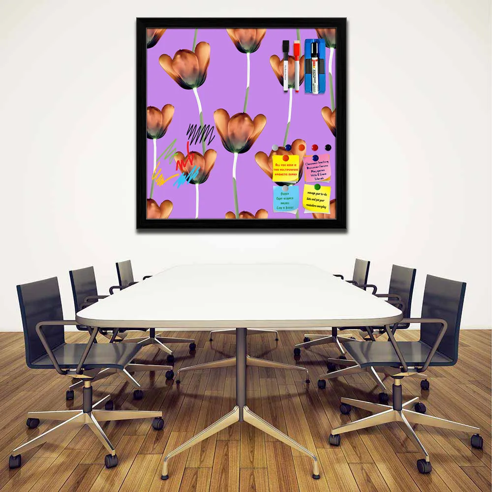 3D Tulips Pattern D1 Framed Magnetic Dry Erase Board | Combo with Magnet Buttons & Markers
