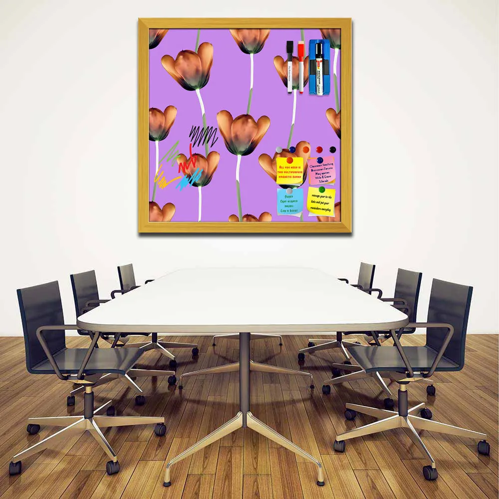 3D Tulips Pattern D1 Framed Magnetic Dry Erase Board | Combo with Magnet Buttons & Markers
