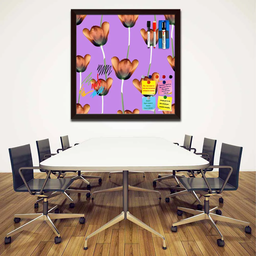 3D Tulips Pattern D1 Framed Magnetic Dry Erase Board | Combo with Magnet Buttons & Markers