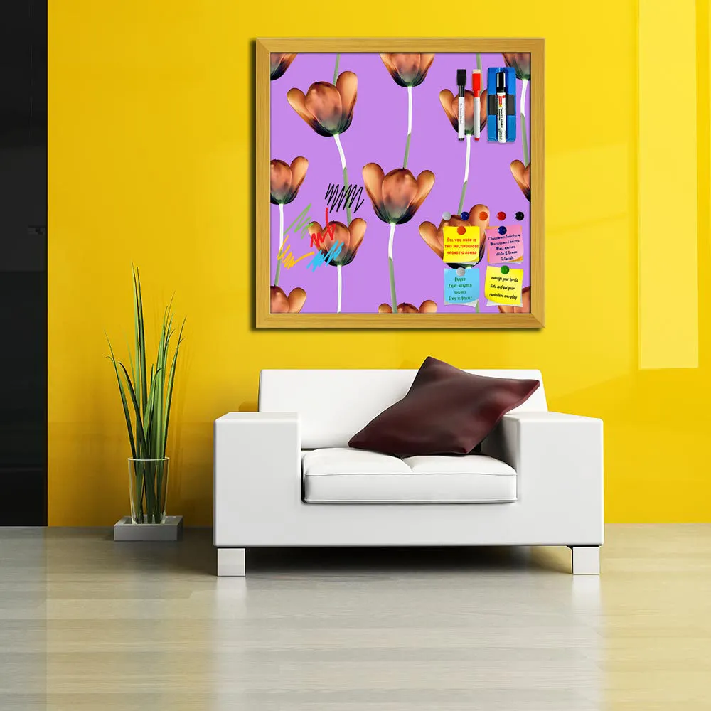 3D Tulips Pattern D1 Framed Magnetic Dry Erase Board | Combo with Magnet Buttons & Markers