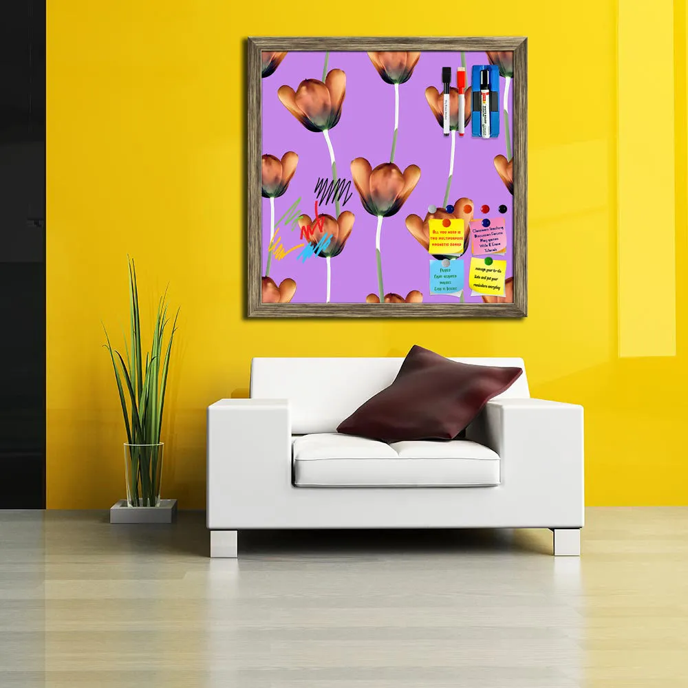 3D Tulips Pattern D1 Framed Magnetic Dry Erase Board | Combo with Magnet Buttons & Markers