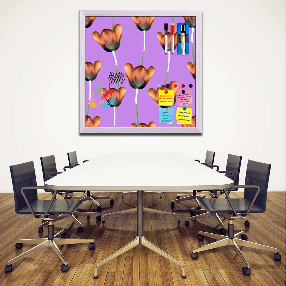 3D Tulips Pattern D1 Framed Magnetic Dry Erase Board | Combo with Magnet Buttons & Markers
