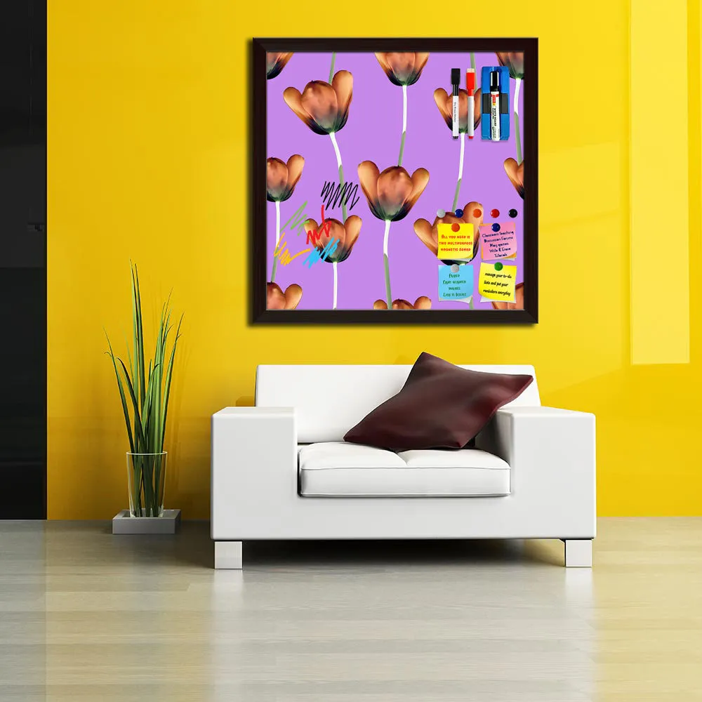 3D Tulips Pattern D1 Framed Magnetic Dry Erase Board | Combo with Magnet Buttons & Markers