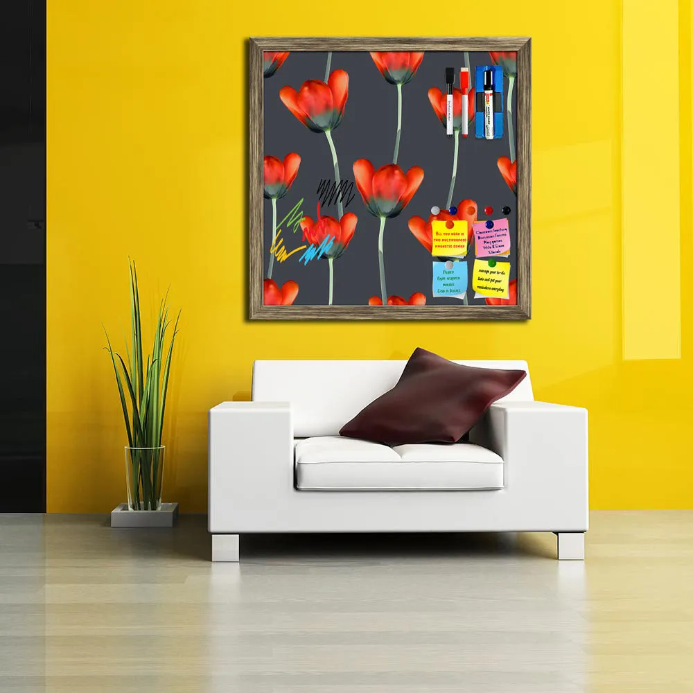 3D Tulips Pattern D2 Framed Magnetic Dry Erase Board | Combo with Magnet Buttons & Markers