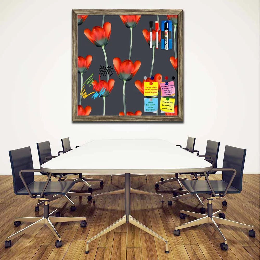 3D Tulips Pattern D2 Framed Magnetic Dry Erase Board | Combo with Magnet Buttons & Markers