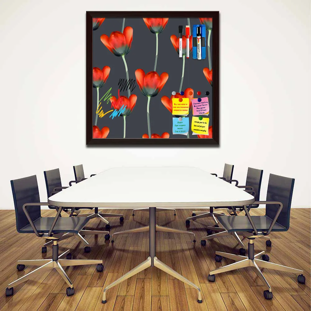 3D Tulips Pattern D2 Framed Magnetic Dry Erase Board | Combo with Magnet Buttons & Markers