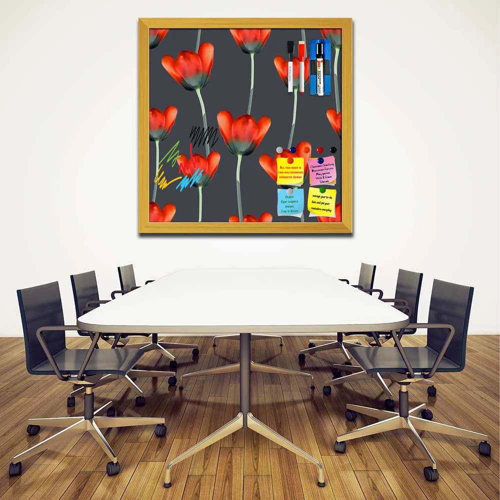 3D Tulips Pattern D2 Framed Magnetic Dry Erase Board | Combo with Magnet Buttons & Markers