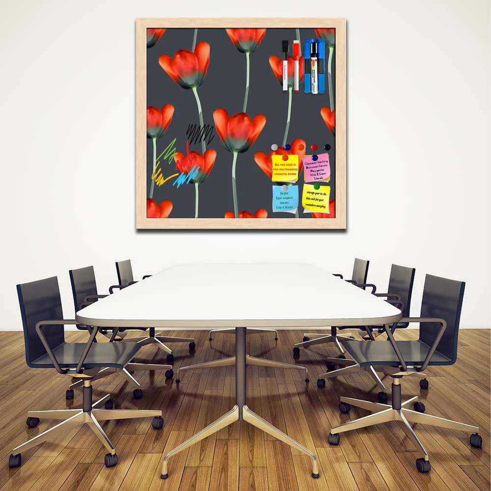 3D Tulips Pattern D2 Framed Magnetic Dry Erase Board | Combo with Magnet Buttons & Markers