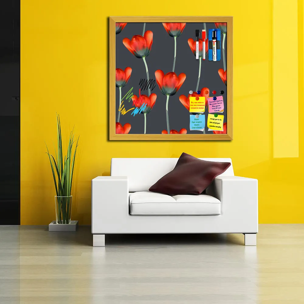 3D Tulips Pattern D2 Framed Magnetic Dry Erase Board | Combo with Magnet Buttons & Markers