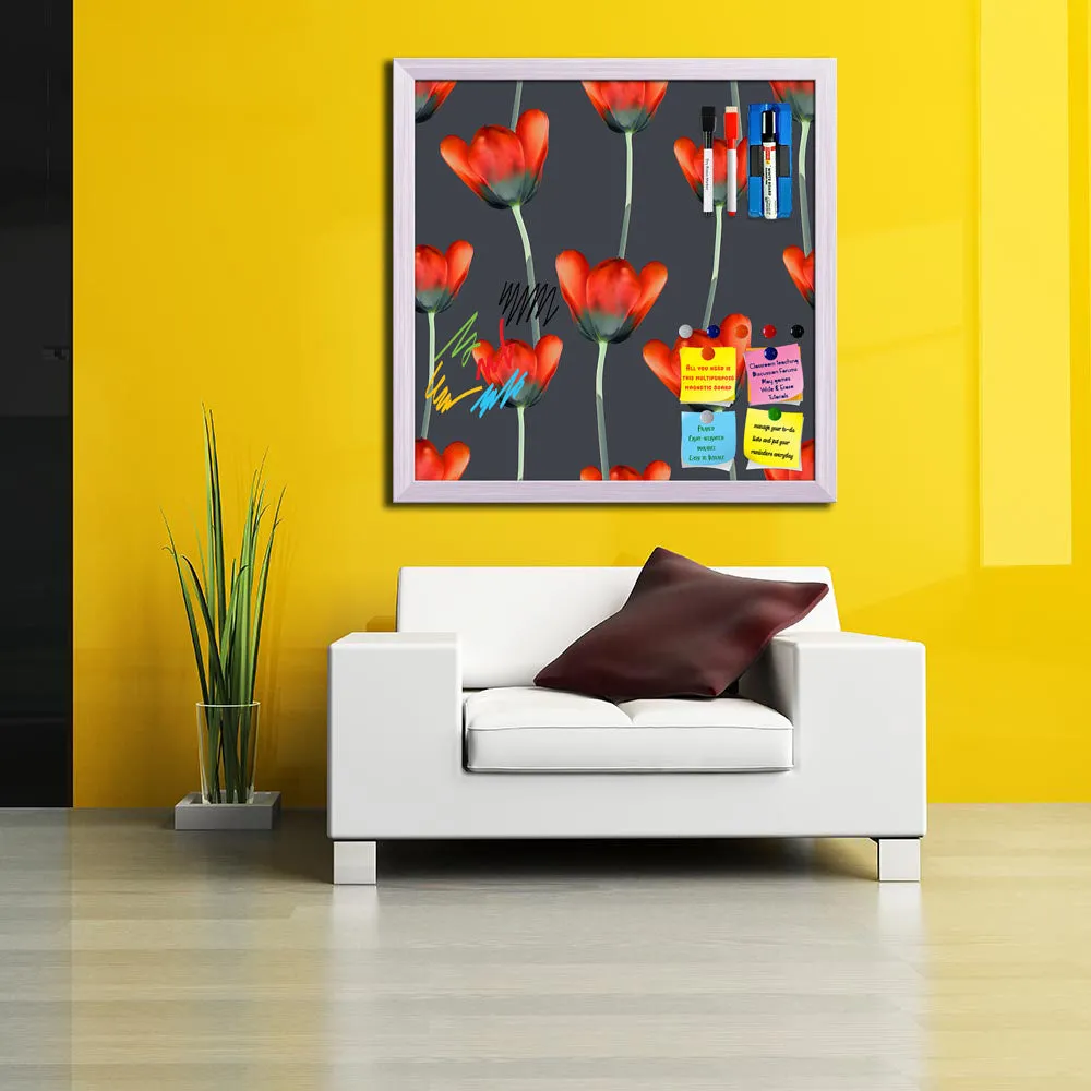 3D Tulips Pattern D2 Framed Magnetic Dry Erase Board | Combo with Magnet Buttons & Markers