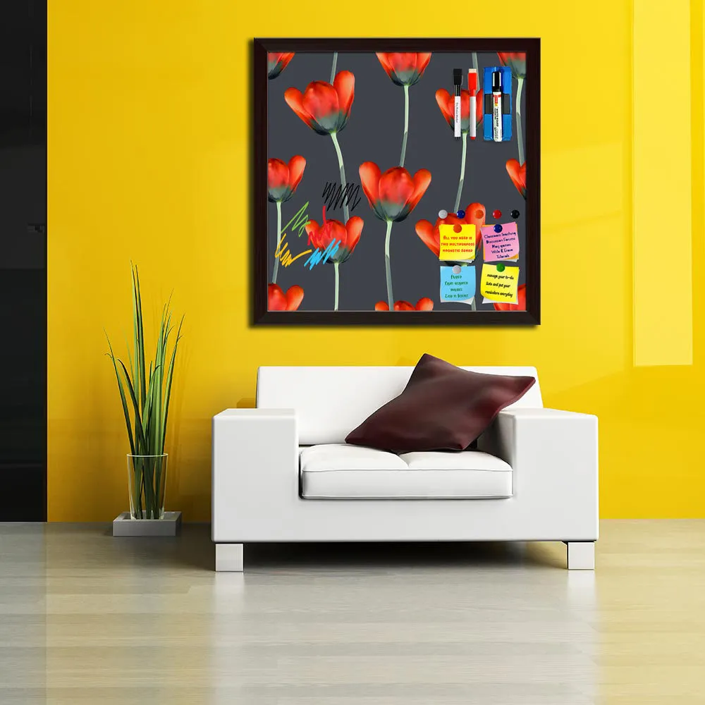 3D Tulips Pattern D2 Framed Magnetic Dry Erase Board | Combo with Magnet Buttons & Markers
