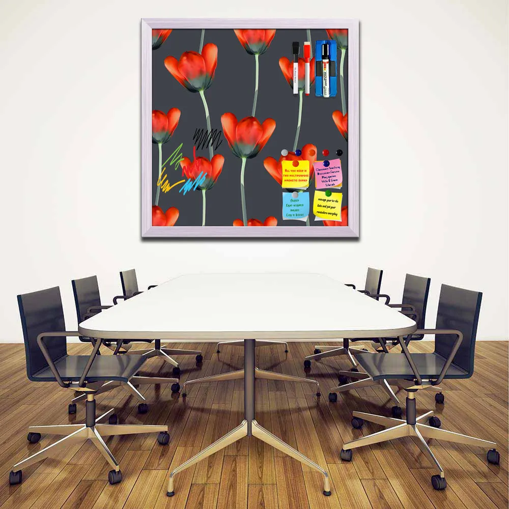 3D Tulips Pattern D2 Framed Magnetic Dry Erase Board | Combo with Magnet Buttons & Markers