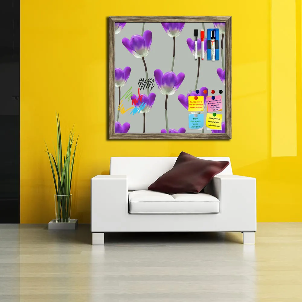 3D Tulips Pattern D3 Framed Magnetic Dry Erase Board | Combo with Magnet Buttons & Markers