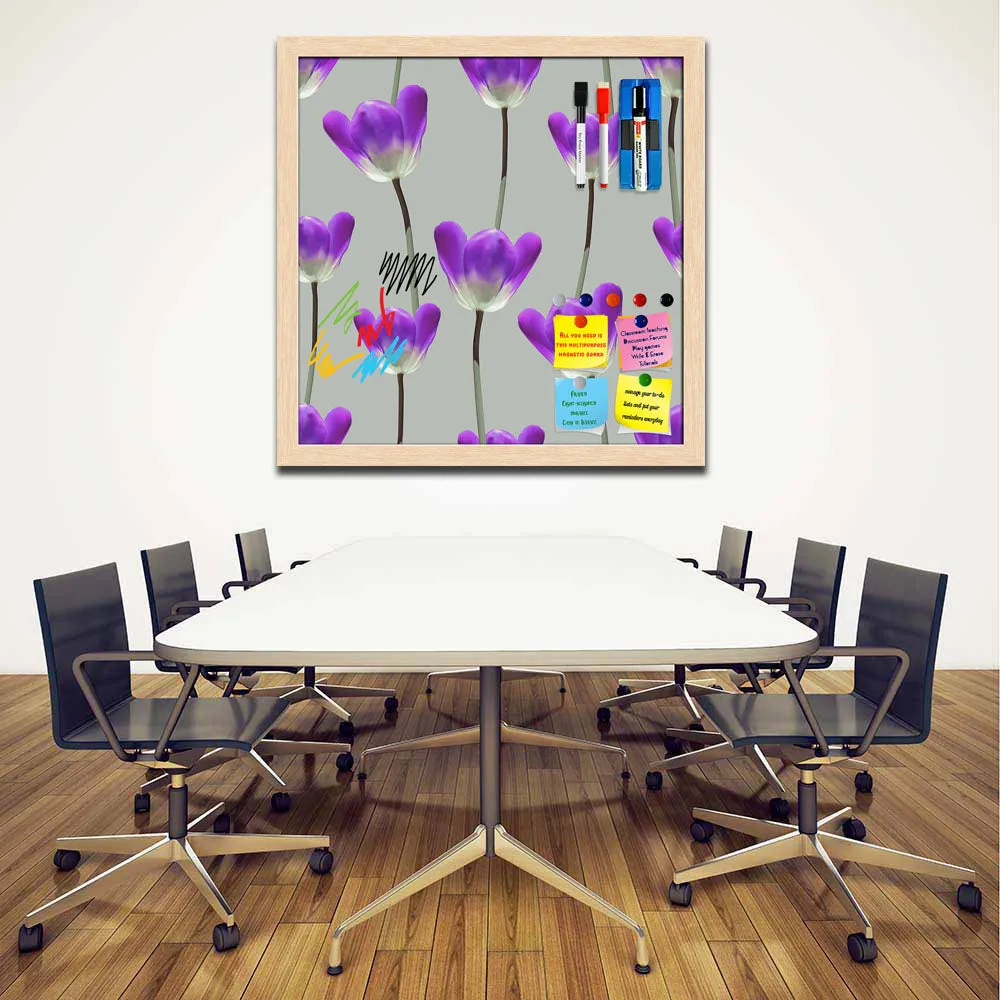 3D Tulips Pattern D3 Framed Magnetic Dry Erase Board | Combo with Magnet Buttons & Markers