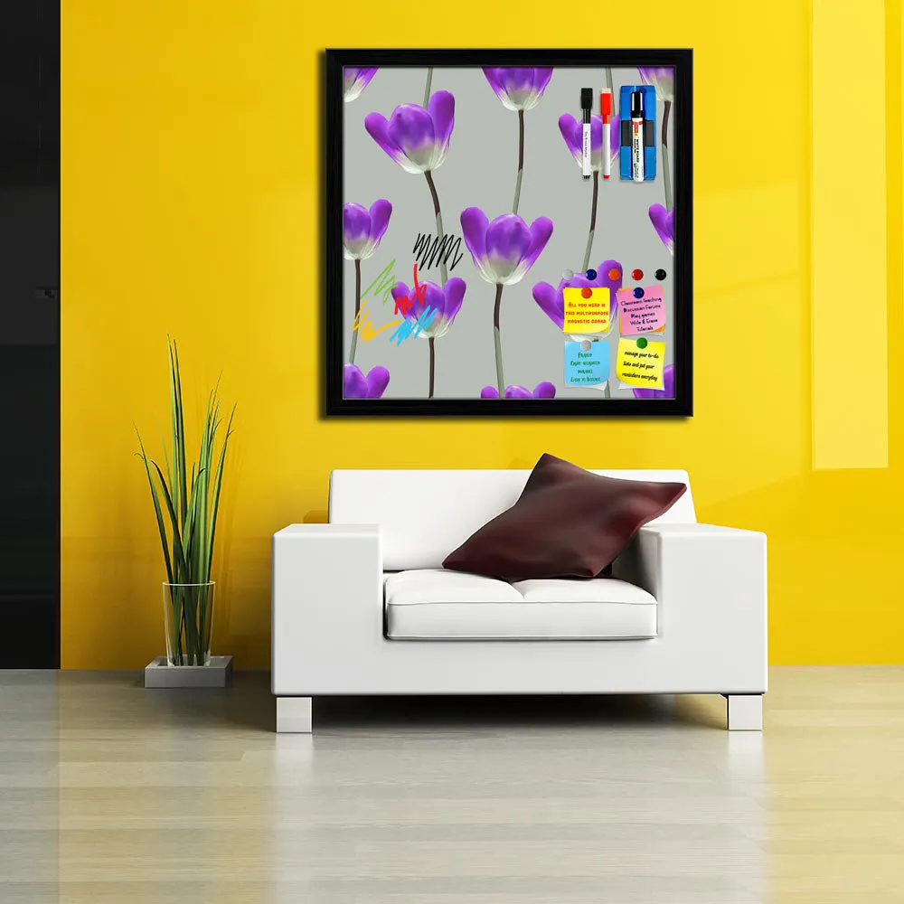 3D Tulips Pattern D3 Framed Magnetic Dry Erase Board | Combo with Magnet Buttons & Markers