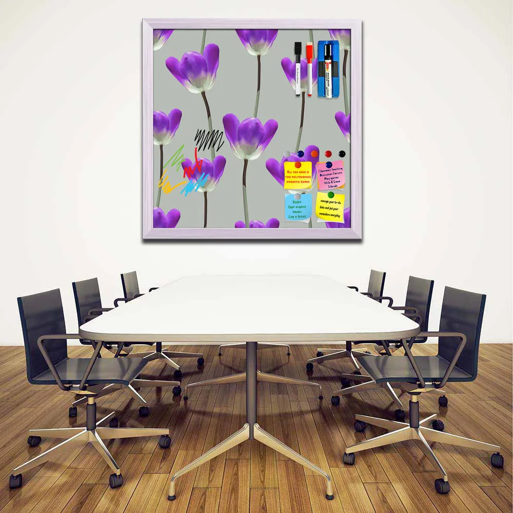 3D Tulips Pattern D3 Framed Magnetic Dry Erase Board | Combo with Magnet Buttons & Markers
