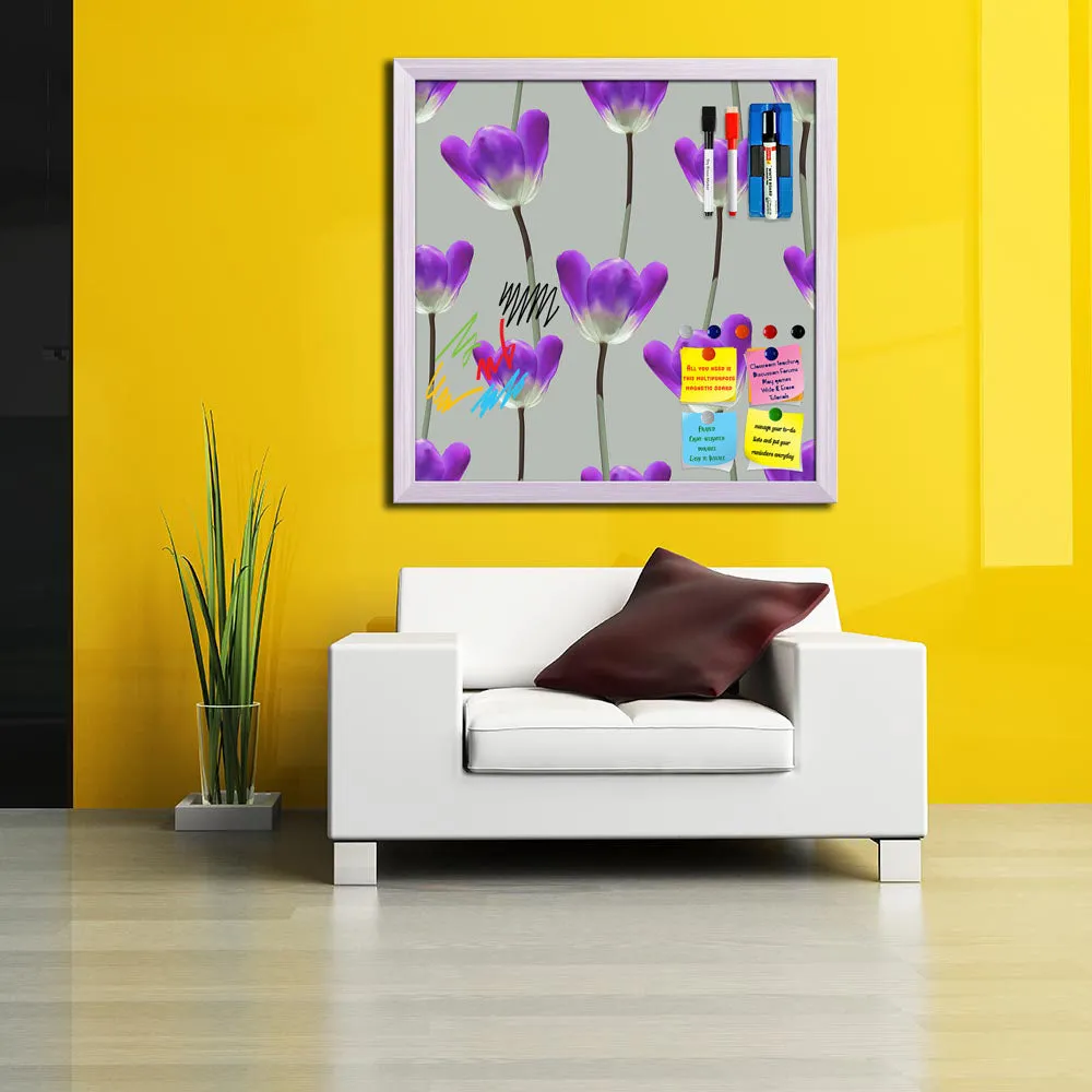 3D Tulips Pattern D3 Framed Magnetic Dry Erase Board | Combo with Magnet Buttons & Markers