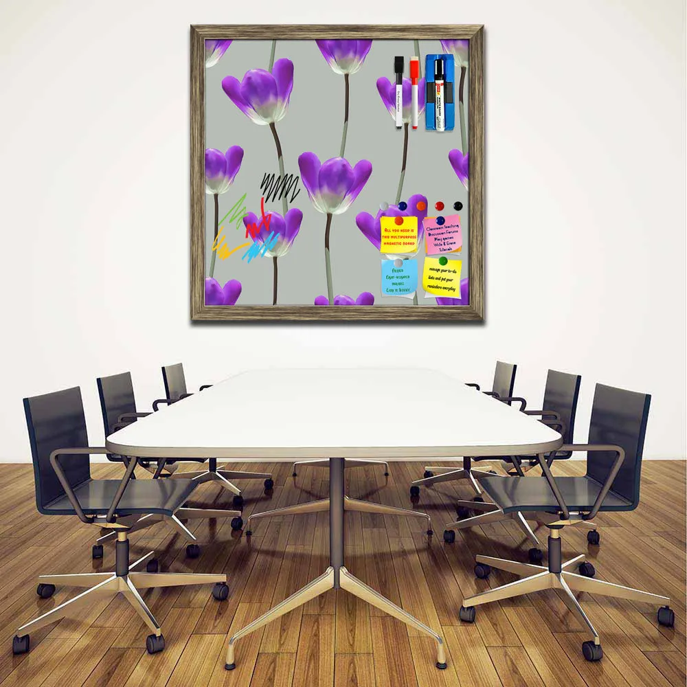 3D Tulips Pattern D3 Framed Magnetic Dry Erase Board | Combo with Magnet Buttons & Markers