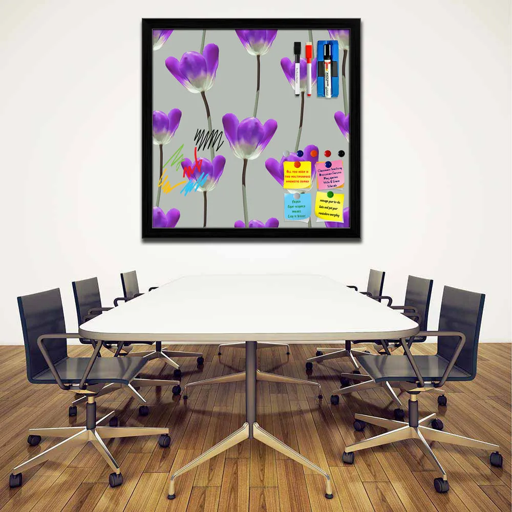 3D Tulips Pattern D3 Framed Magnetic Dry Erase Board | Combo with Magnet Buttons & Markers