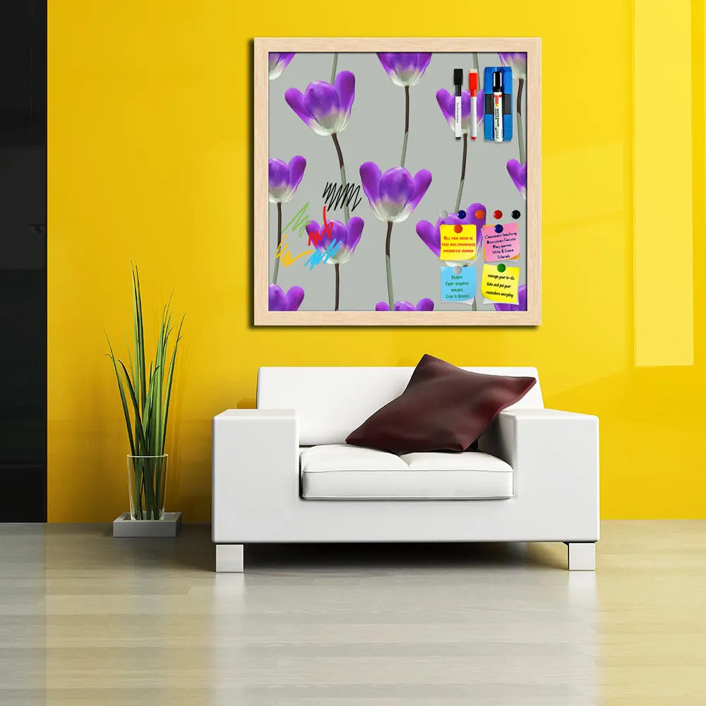 3D Tulips Pattern D3 Framed Magnetic Dry Erase Board | Combo with Magnet Buttons & Markers
