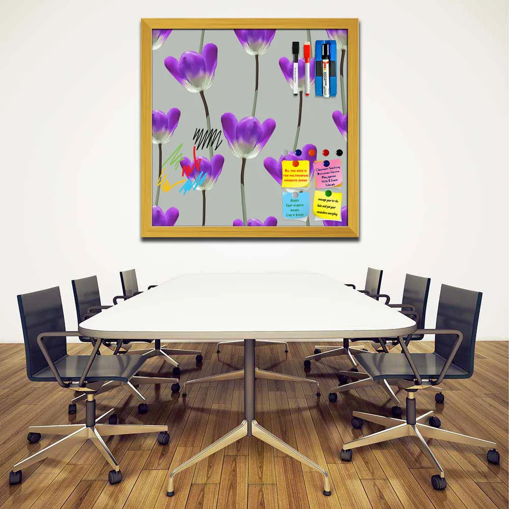 3D Tulips Pattern D3 Framed Magnetic Dry Erase Board | Combo with Magnet Buttons & Markers