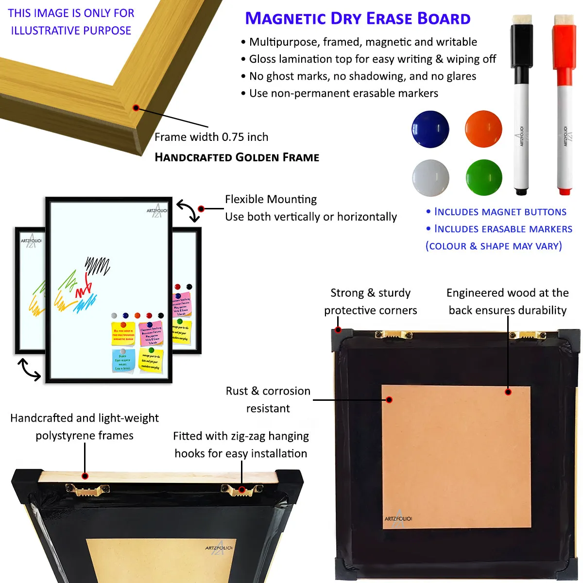 3D Tulips Pattern D4 Framed Magnetic Dry Erase Board | Combo with Magnet Buttons & Markers