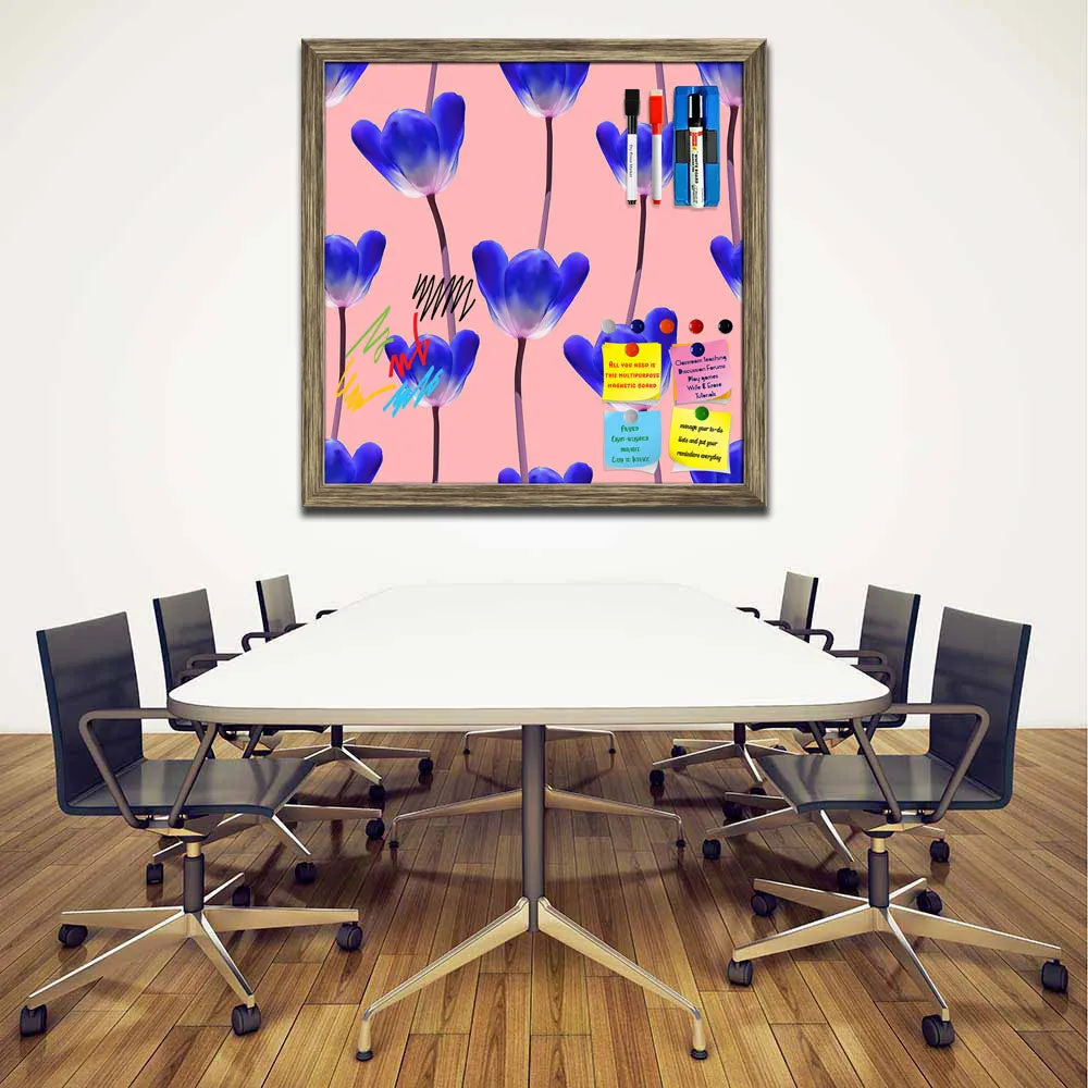 3D Tulips Pattern D4 Framed Magnetic Dry Erase Board | Combo with Magnet Buttons & Markers