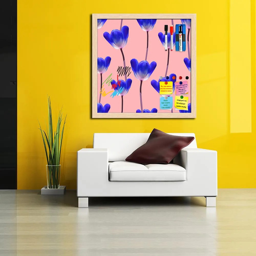 3D Tulips Pattern D4 Framed Magnetic Dry Erase Board | Combo with Magnet Buttons & Markers