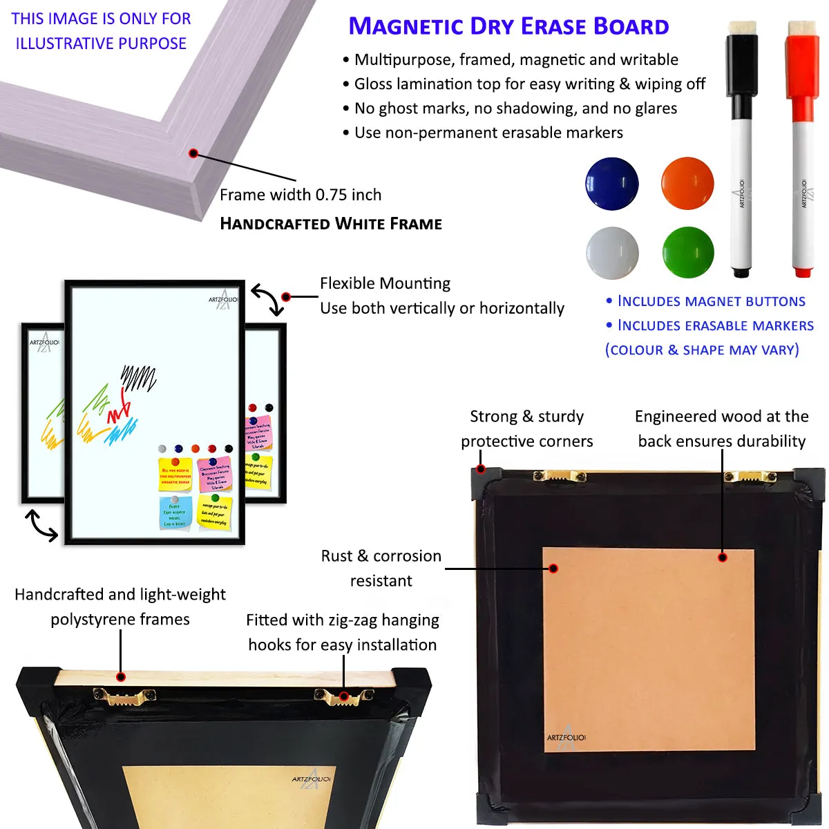 3D Tulips Pattern D4 Framed Magnetic Dry Erase Board | Combo with Magnet Buttons & Markers