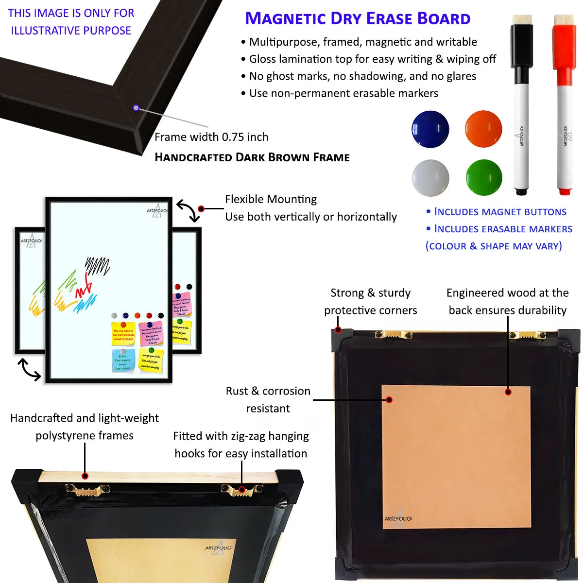 3D Tulips Pattern D4 Framed Magnetic Dry Erase Board | Combo with Magnet Buttons & Markers