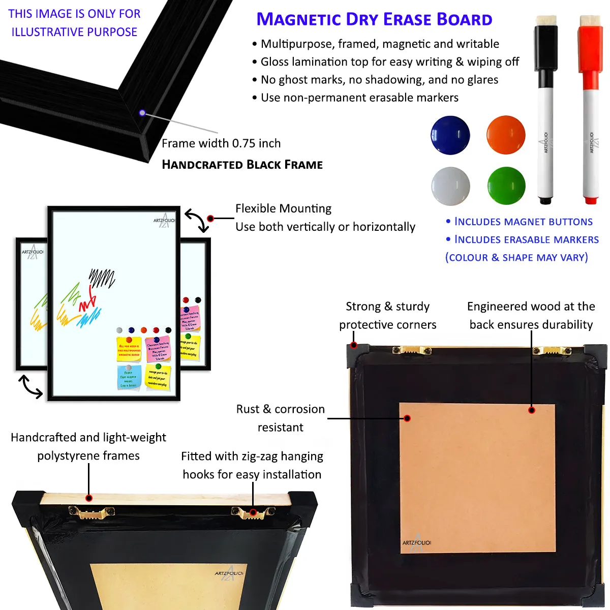 3D Tulips Pattern D4 Framed Magnetic Dry Erase Board | Combo with Magnet Buttons & Markers