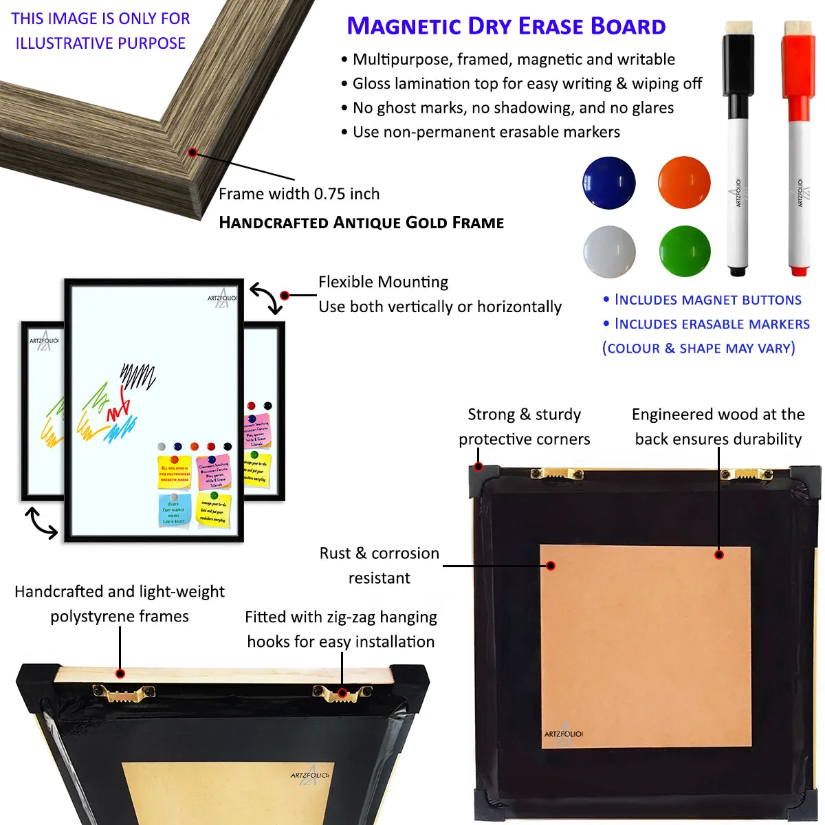 3D Tulips Pattern D4 Framed Magnetic Dry Erase Board | Combo with Magnet Buttons & Markers