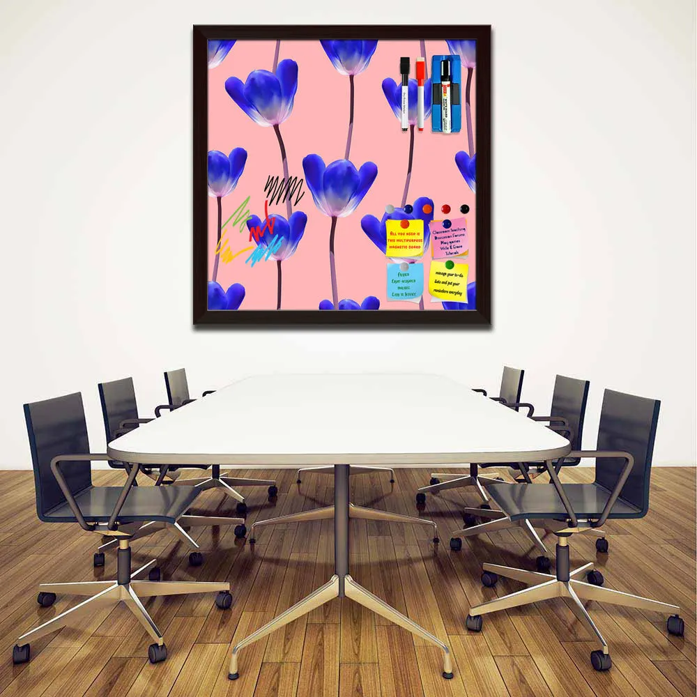 3D Tulips Pattern D4 Framed Magnetic Dry Erase Board | Combo with Magnet Buttons & Markers