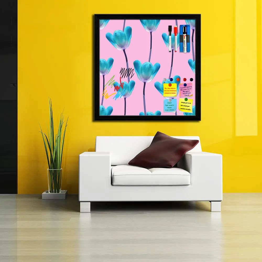 3D Tulips Pattern D5 Framed Magnetic Dry Erase Board | Combo with Magnet Buttons & Markers