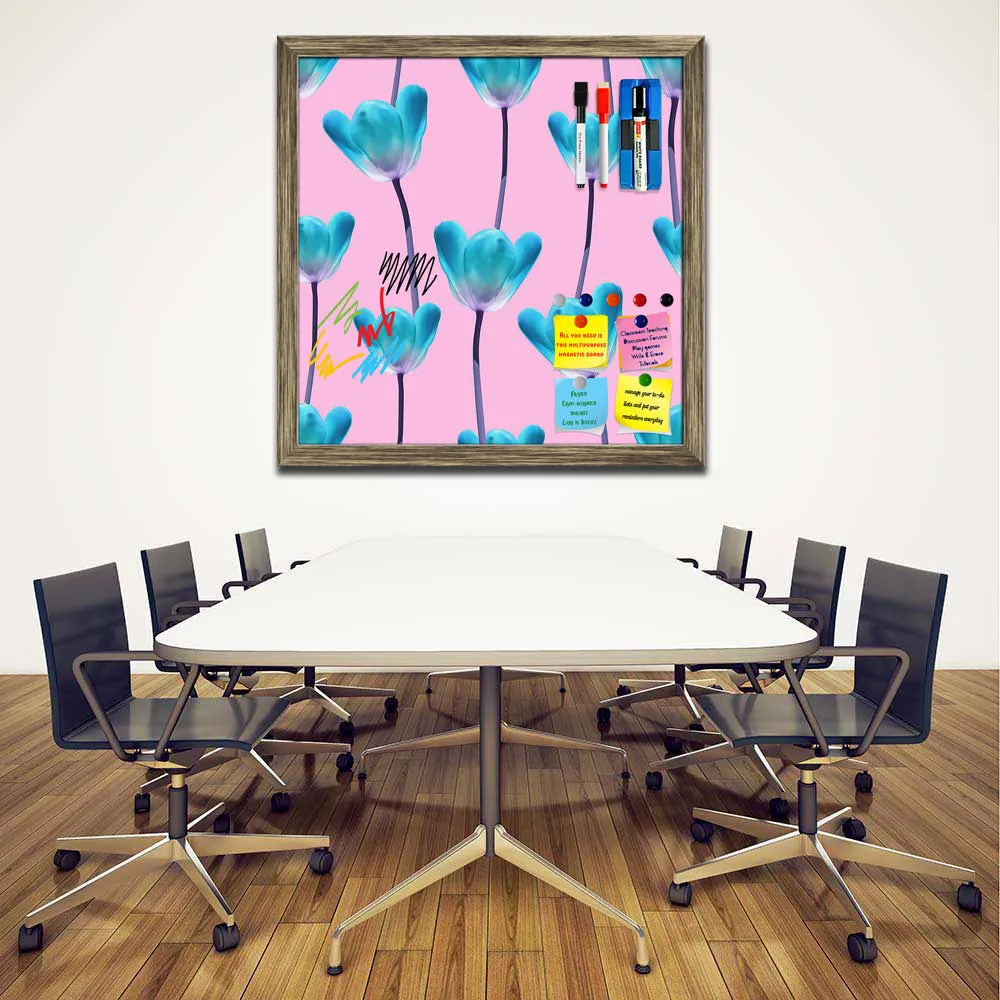 3D Tulips Pattern D5 Framed Magnetic Dry Erase Board | Combo with Magnet Buttons & Markers