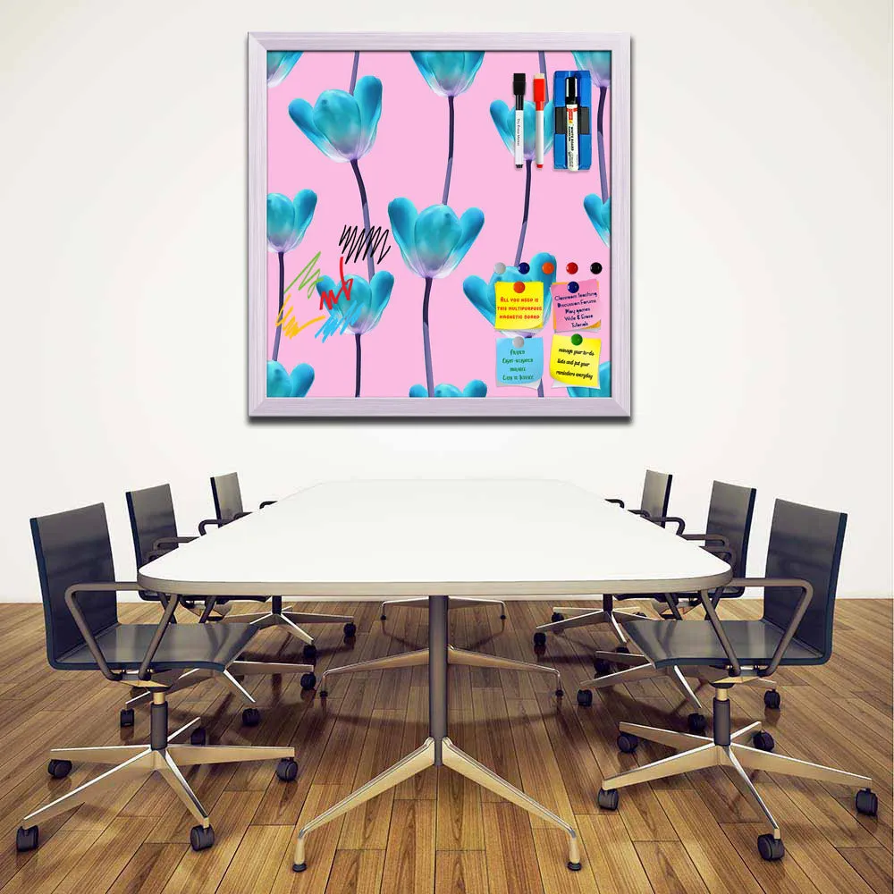 3D Tulips Pattern D5 Framed Magnetic Dry Erase Board | Combo with Magnet Buttons & Markers