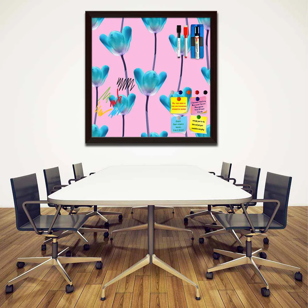 3D Tulips Pattern D5 Framed Magnetic Dry Erase Board | Combo with Magnet Buttons & Markers