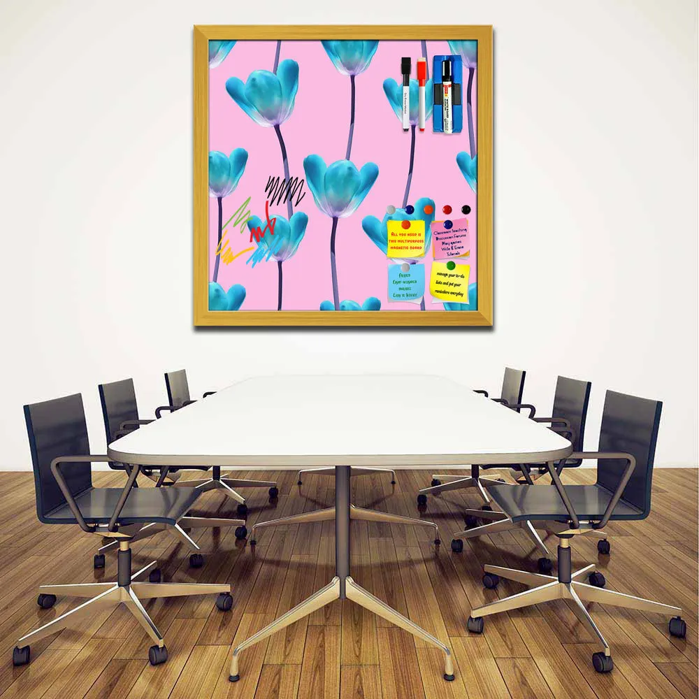 3D Tulips Pattern D5 Framed Magnetic Dry Erase Board | Combo with Magnet Buttons & Markers