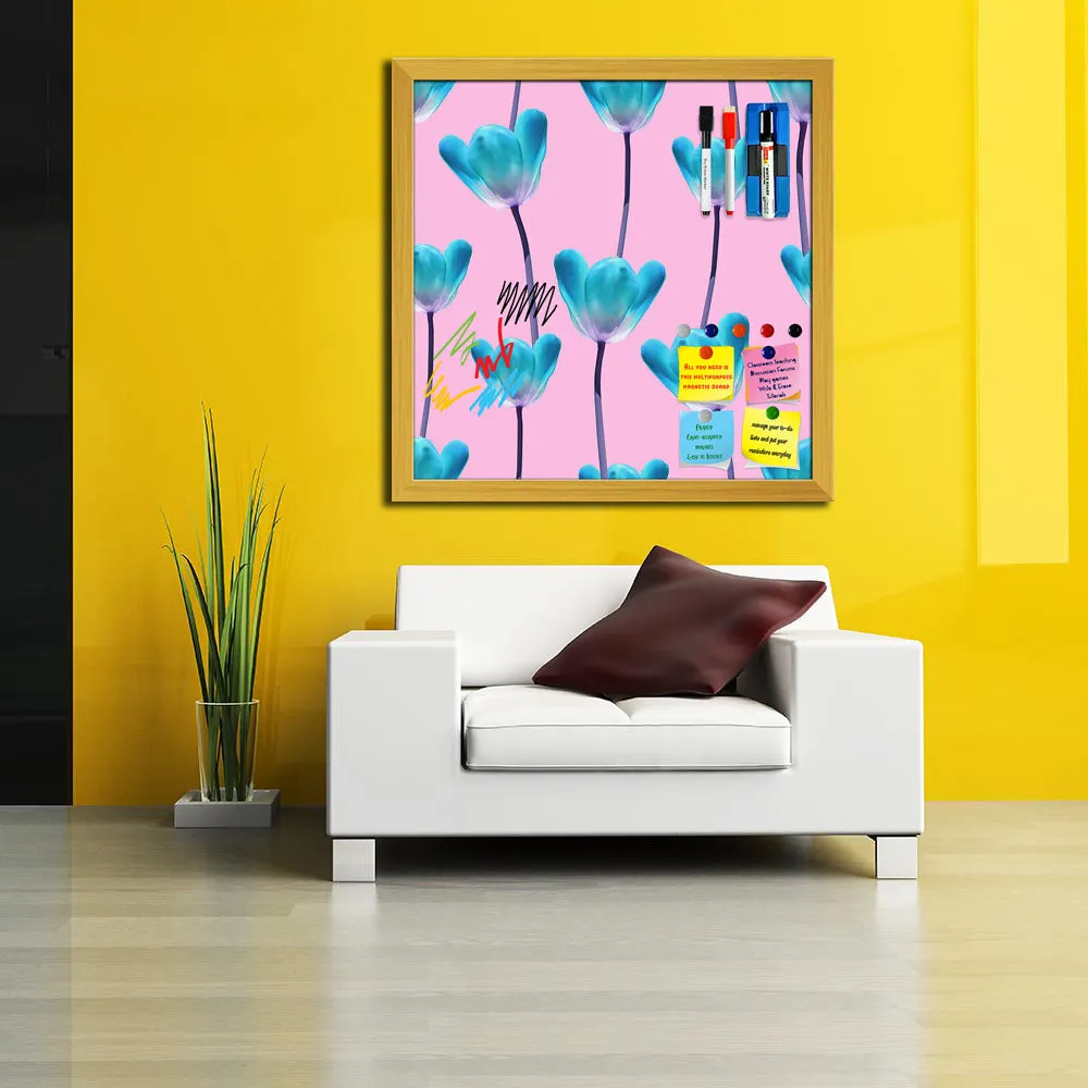 3D Tulips Pattern D5 Framed Magnetic Dry Erase Board | Combo with Magnet Buttons & Markers