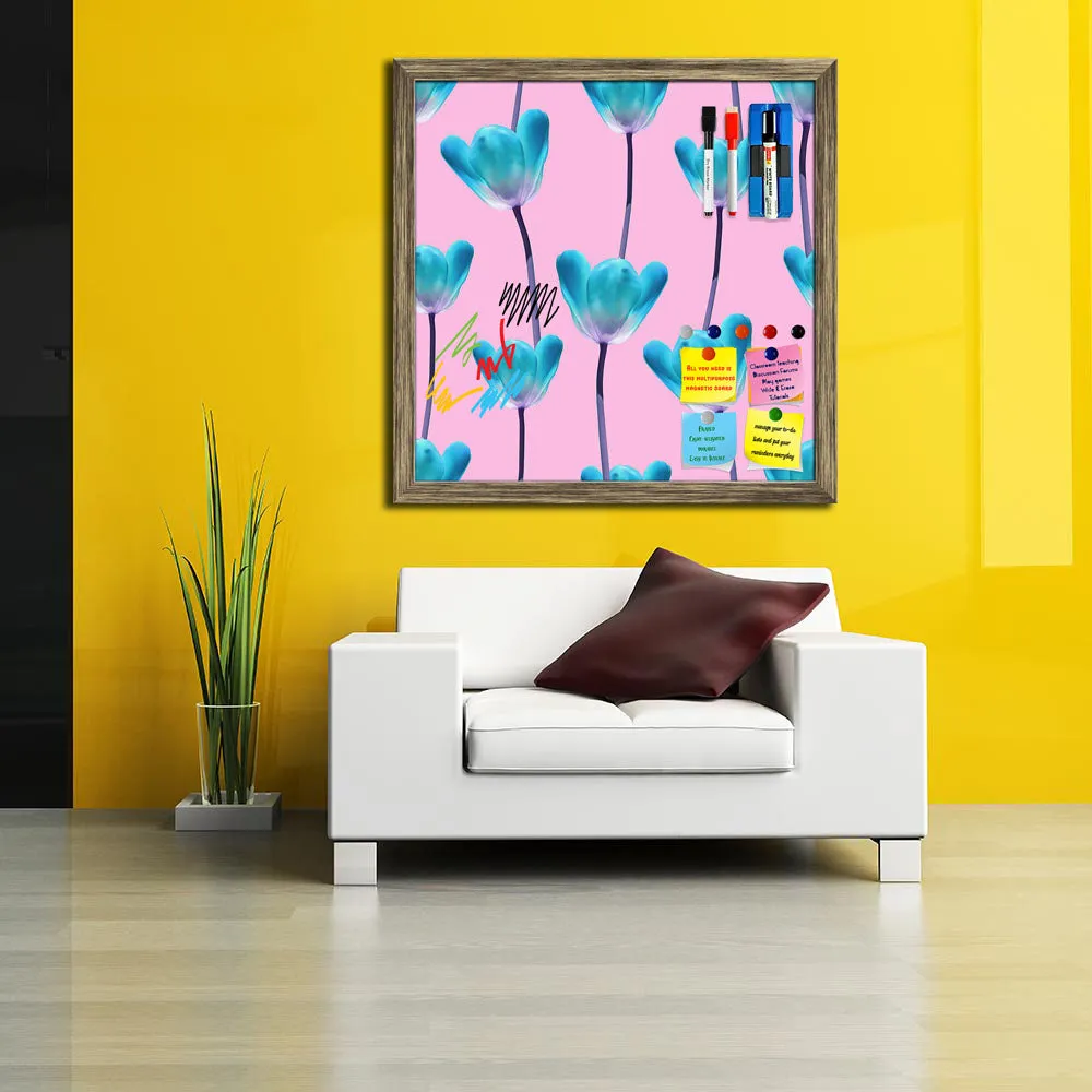 3D Tulips Pattern D5 Framed Magnetic Dry Erase Board | Combo with Magnet Buttons & Markers