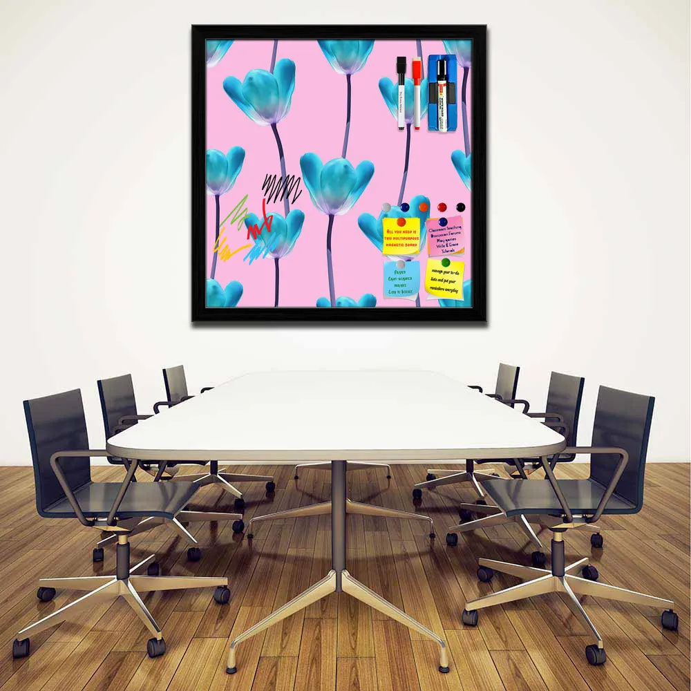 3D Tulips Pattern D5 Framed Magnetic Dry Erase Board | Combo with Magnet Buttons & Markers