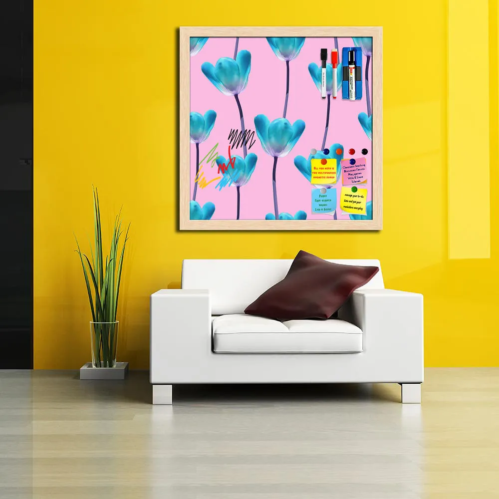 3D Tulips Pattern D5 Framed Magnetic Dry Erase Board | Combo with Magnet Buttons & Markers